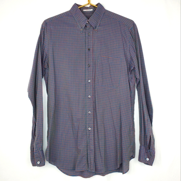 Vintage Saint Laurent Rive Gauche Gingham Long Sleeve Button Down Shirt - Picture 1 of 8